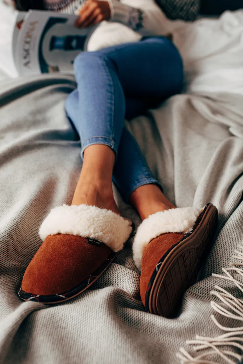 Barbour  Lydia Mule Slippers in Camel Suede-1